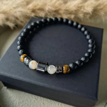 Bransoletka męska bogactwo ochrona siła cytryn tygrysie oko hematyt black stone talizman